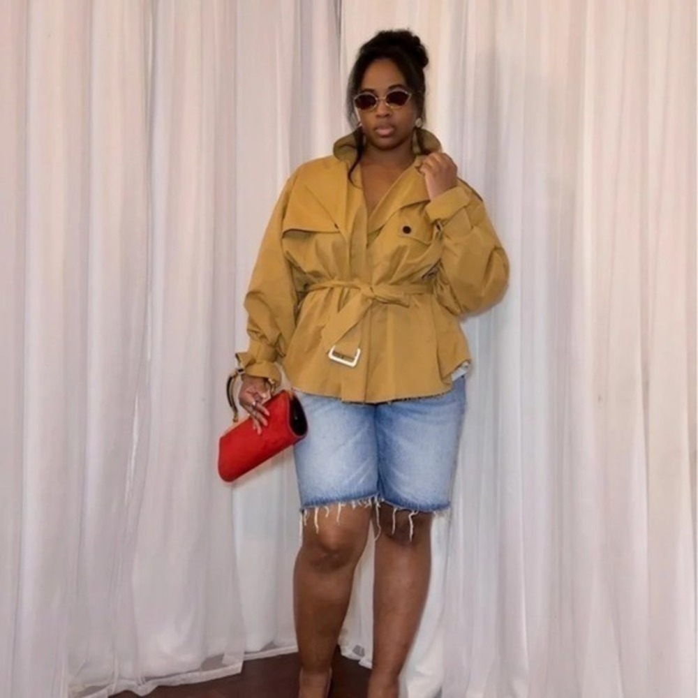 KBB by KAHLANA Target XL Extra Large The Belted Cropped Trench Jacket Coat Tan‎ - Picture 7 of 12